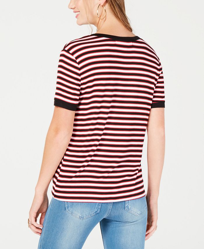 Rebellious One Juniors' Rose-Patch Striped Ringer T-Shirt - Macy's