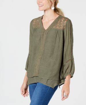 image of Style & Co Lace-Yoke Handkerchief-Hem Top, Created for Macy-s