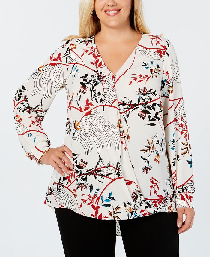 Alfani Plus Size Printed Surplice Blouse, Created for Macy's & Reviews ...