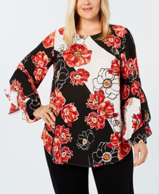 Alfani - Plus Size Ruffled-Sleeve Printed Blouse