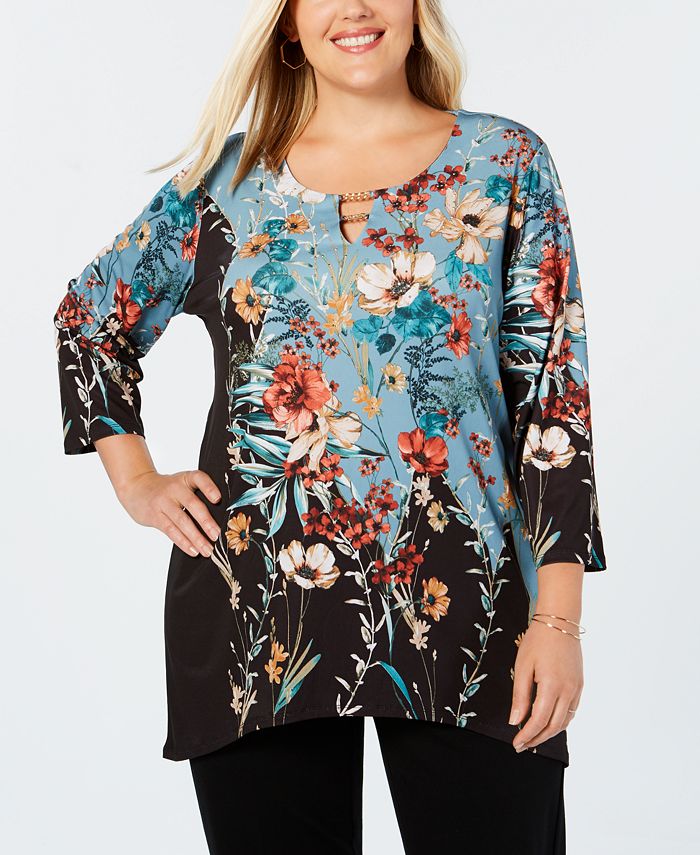 JM Collection Plus Size Embroidered Keyhole Tunic, Created for Macy's ...