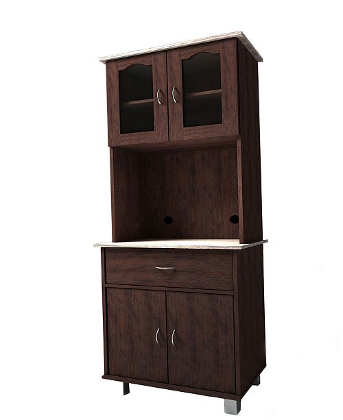 Hodedah Kitchen Cabinet With Top And Bottom Enclosed Cabinet Space