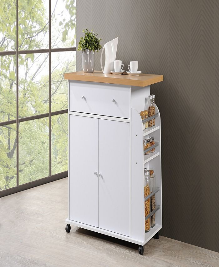 Hodedah Kitchen Cart with Spice Rack in White Macy's