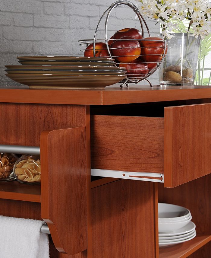 Hodedah Kitchen Island with Spice Rack plus Towel Holder in Cherry Macy's