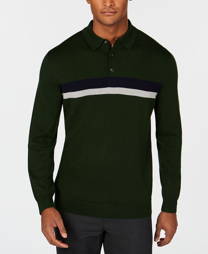Club Room Men's Merino Stripe Polo Sweater, Created for Macy's - Macy's