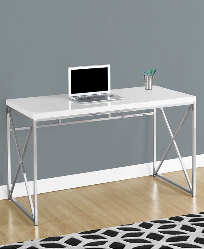Monarch Specialties - Computer Desk - 48"L Glossy White Chrome Metal
