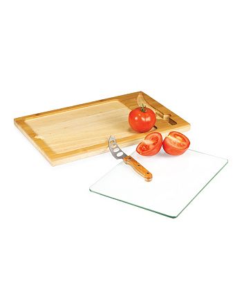 Picnic Time Icon Glass Top Cutting Board & Knife Set