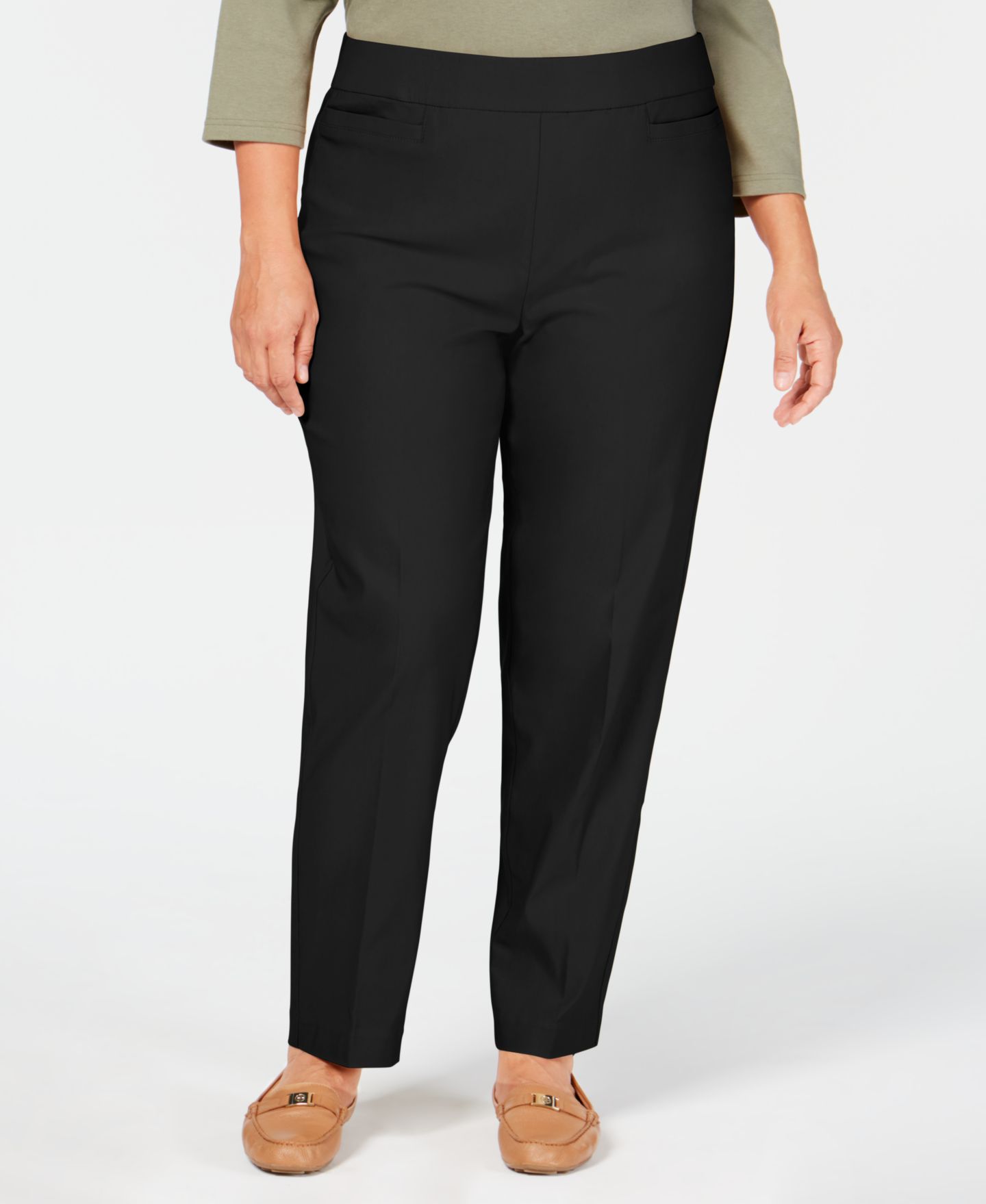Женские брюки Alfred Dunner Plus Size Classic Allure Tummy Control Pull-On Average Length, цвет: Чёрный — фото 1