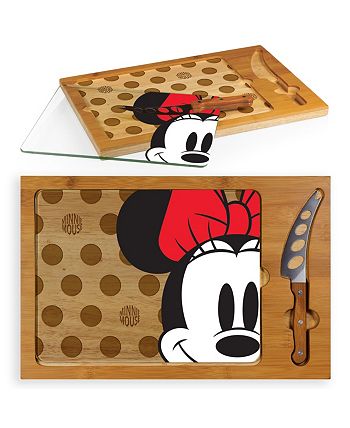 Disney - Minnie Mouse Button Eye Icon Glass Top Cutting Board & Knife Set