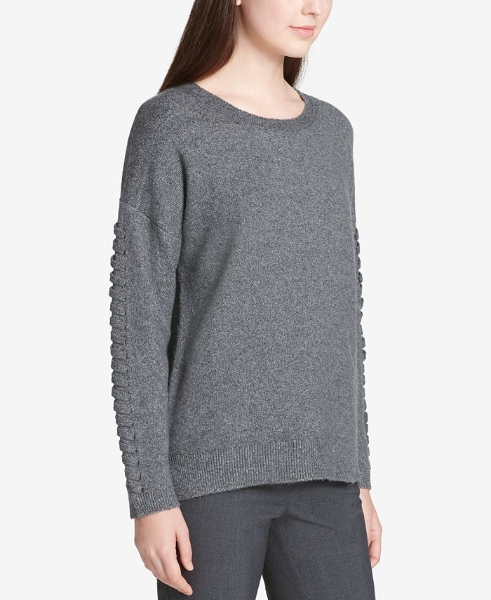 Calvin Klein Braided-Sleeve Drop-Shoulder Sweater - Macy's