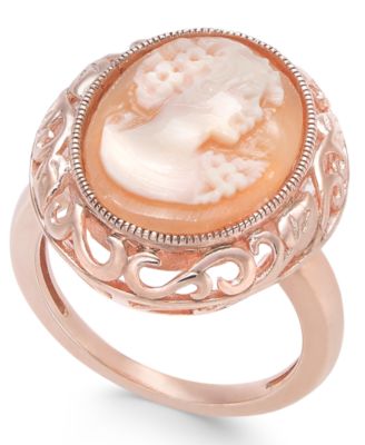 Macy's - Cornelian Shell and Agate Madonna Cameo Ring in 14k Rose Gold