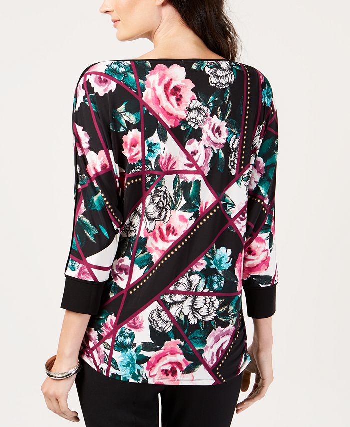 JM Collection Studded Floral-Print Top, Created for Macy's - Macy's