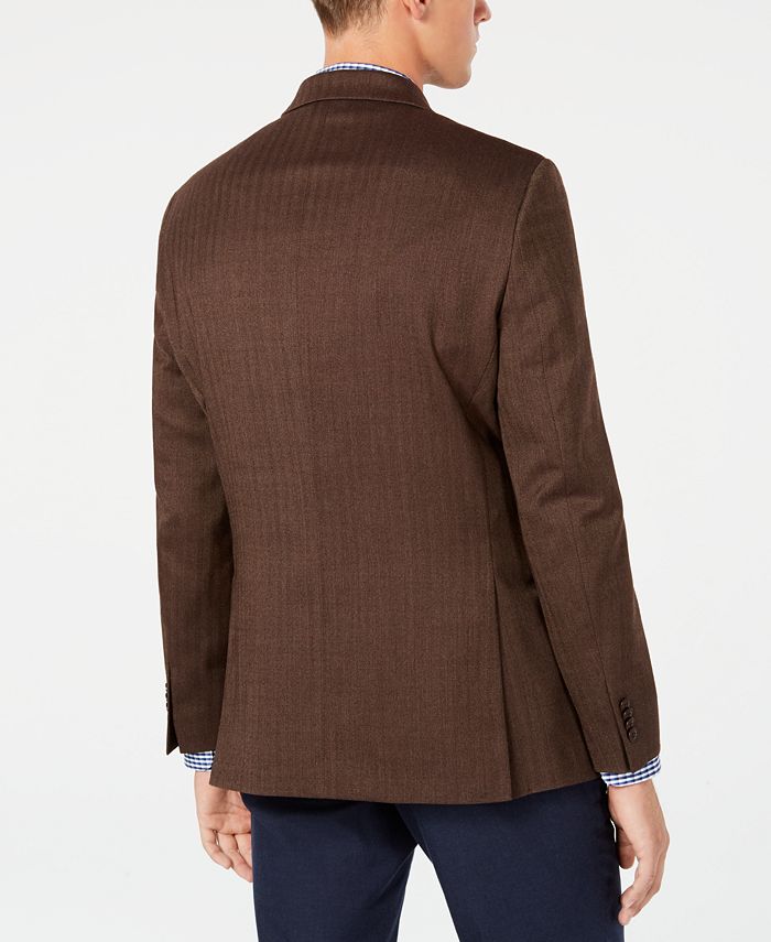Tommy Hilfiger Men's Modern-Fit TH Flex Stretch Brown Herringbone Sport Coat & Reviews - Blazers