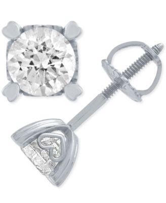 Macy's - Diamond Stud Earrings in Heart Shape Prongs (1 ct. t.w.) in 14K White or Rose Gold