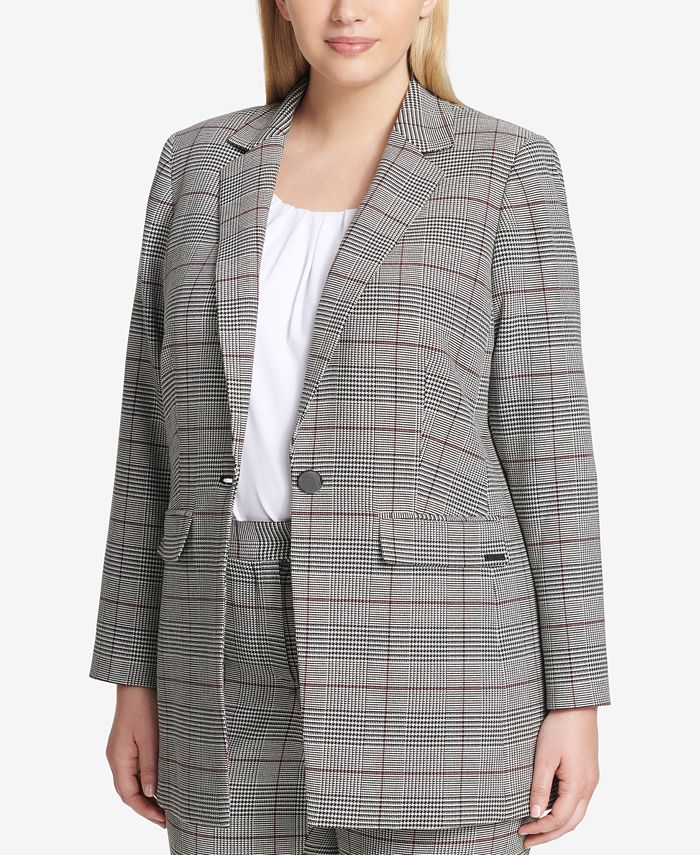 Calvin Klein Plus Size OneButton Plaid Blazer Macy's