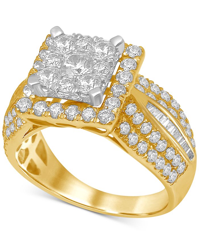 Macy's Diamond Square Cluster Ring (1-7/8 ct. t.w.) in Two-Tone 14k ...