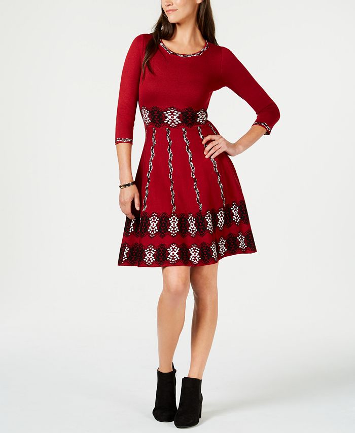 Taylor Jacquard Sweater Fit & Flare Dress - Macy's