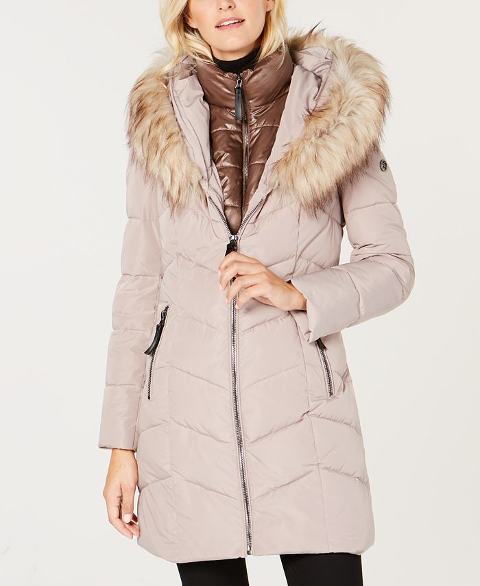 Calvin Klein Hooded Faux Fur Trim, Calvin Klein Winter Coat Woman