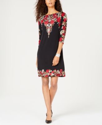 JM Collection - Placed-Print Embellished Shift Dress, Created for Macy's