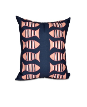 E By Design Something's Fishy 16 Inch Navy Blue And Orange Decorative Coastal Throw Pillow