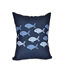 Fish Line 16 Inch Blue and Navy Blue Decorative Coastal Throw Pillow
