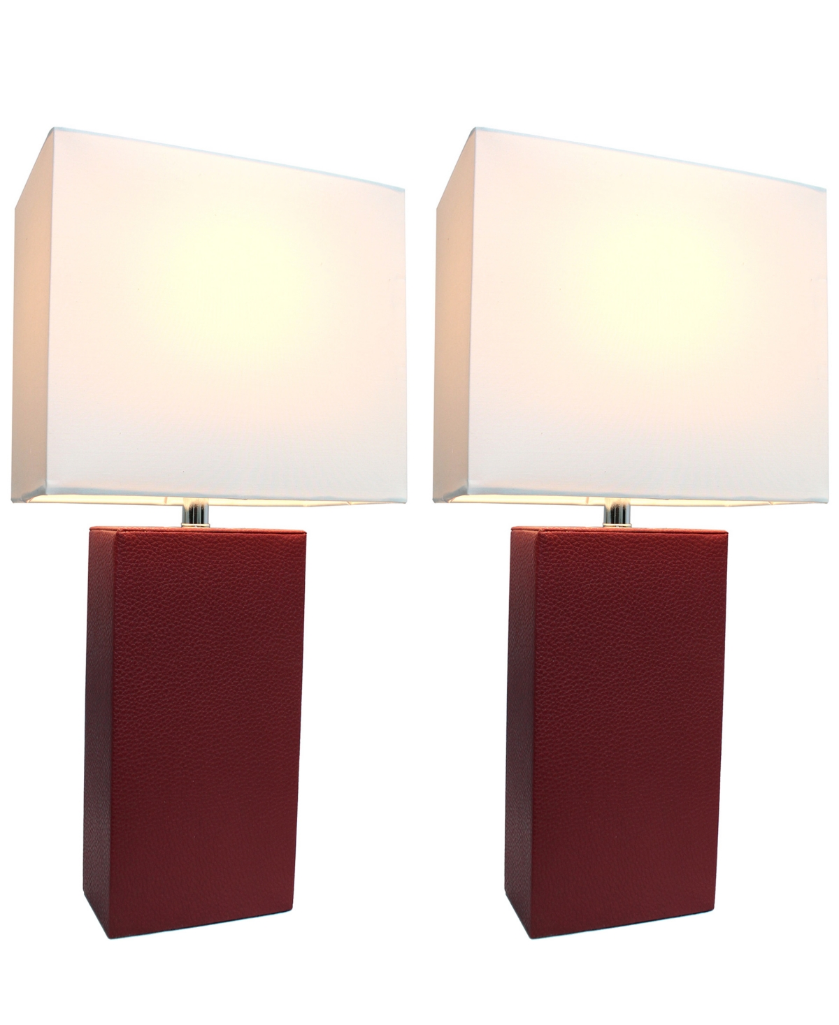 Elegant Designs 2 Pack Modern Leather Table Lamps with White Fabric Shades