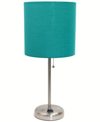 Lime Lights Stick Lamp with Charging Outlet and Fabric Shade