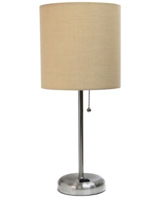 Lime Lights Stick Lamp with Charging Outlet and Fabric Shade