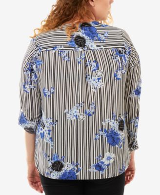 Plus Size Half-Zip Striped Shirt
