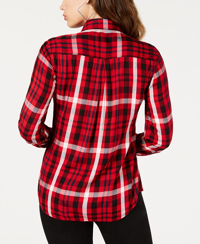 Chemise Sport à Carreaux Rouge GUESS 100% Coton - Taille L - Manches Longues - Occasion Très Bon État