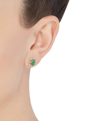 Sapphire (1-1/3 ct. t.w.) & Diamond (1/8 ct. t.w.) Stud Earrings in 14k Yellow Gold (Also Available in Ruby & Emerald)