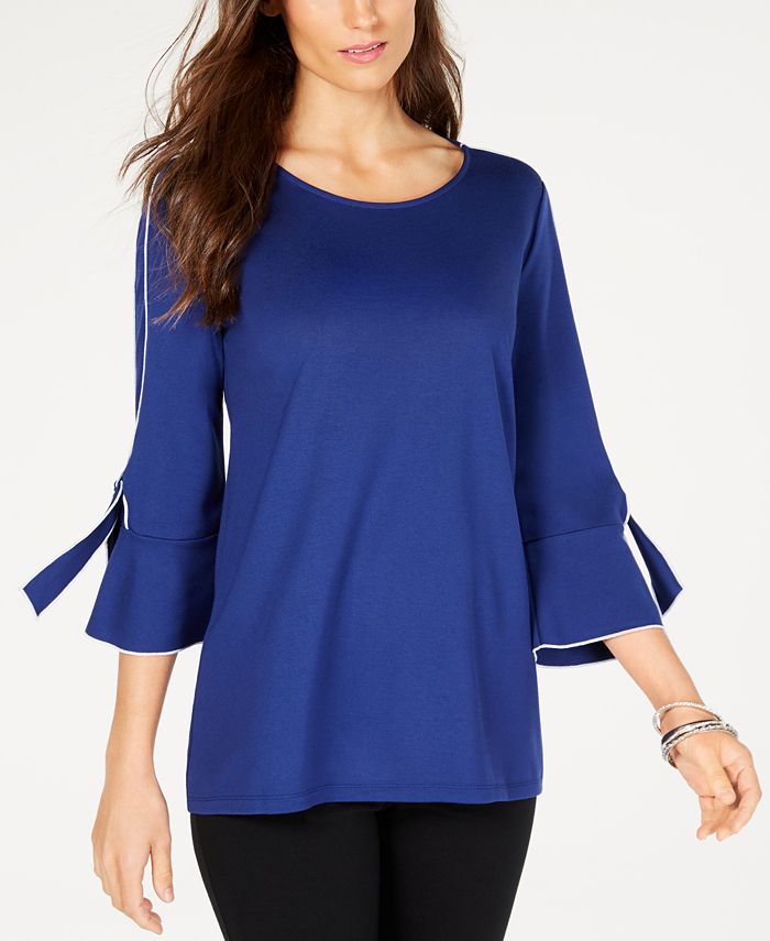 Alfani Piped Tie Sleeve Top, Created for Macy's - Macy's