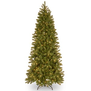 National Tree 7' Feel Real Downswept Douglas Fir Pencil Slim Hinged Tree with 300 Dual Color Led Lights