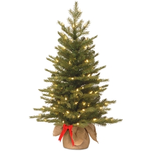 National Tree Company 3' Feel Real(R) Nordic Spruce Tree in Burlap Base with 50 Warm White Battery Operated Led Lights wandTimer