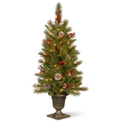 National Tree Company - 4' Feel Real&reg;  Bristle Berry Entrance Tree in Dark Bronze Pot with 100 Clear Lights