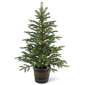 National Tree Company 4' Feel Real(R) Pe Norwegian Spruce Entrance Trees in Wiskey Barrel Pot with 100 Clear Lights