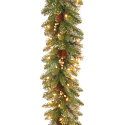 National Tree Company - 9' x 10" Glittery Pine Garland with 100 Clear Lights