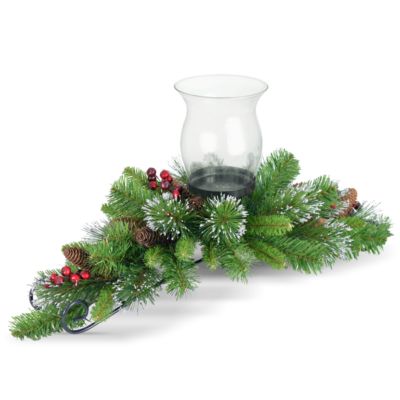 National Tree Company - 30" Crestwood Spruce Centerpiece w/ 1 Candle Holder & Glass Cup with 9 Cones & 6 Berries