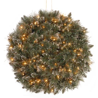 National Tree Company - 16" Glittery Bristle Kissing Ball with 50 Battery Operated Soft White LED Lights