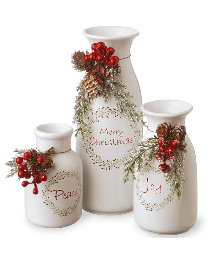 National Tree Company - Ceramic White Bottles-Set of 3 5"Peace/6"Joy/9"MerryChristmas