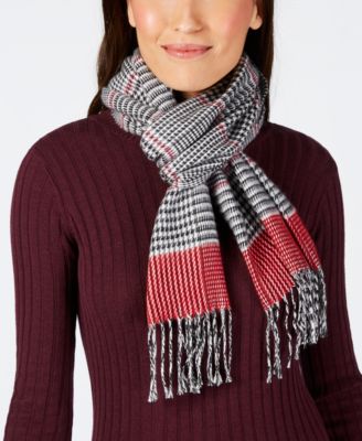 Cejon - Houndstooth Plaid Fringe Scarf
