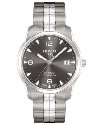 Tissot - Watch, Men's Swiss PR 100 Anthracite Stainless Steel Bracelet 38x38mm T0494104406700