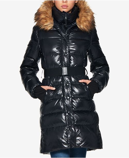 S13 Chalet Faux-Fur-Trim Hooded Belted Down Puffer Coat - Coats - Women ...