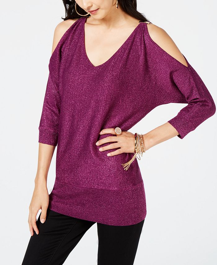 Thalia Sodi Metallic Cold-Shoulder Sweater, Created for Macy's ...