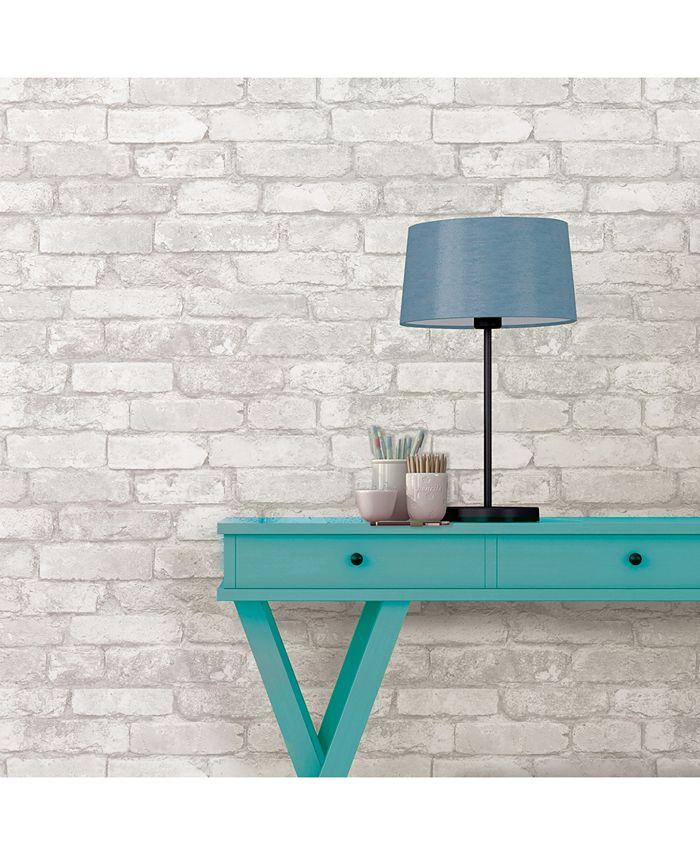 Brewster Home Fashions Grey and White Brick Peel and Stick Wallpaper