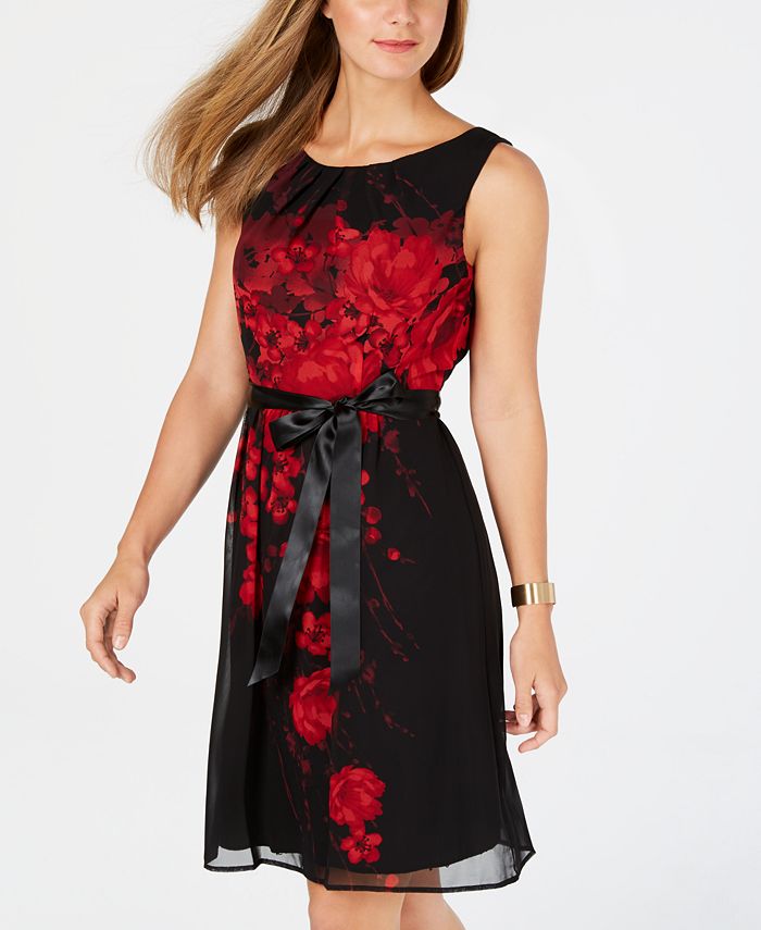 Connected Belted Printed Chiffon ALine Dress Macy's