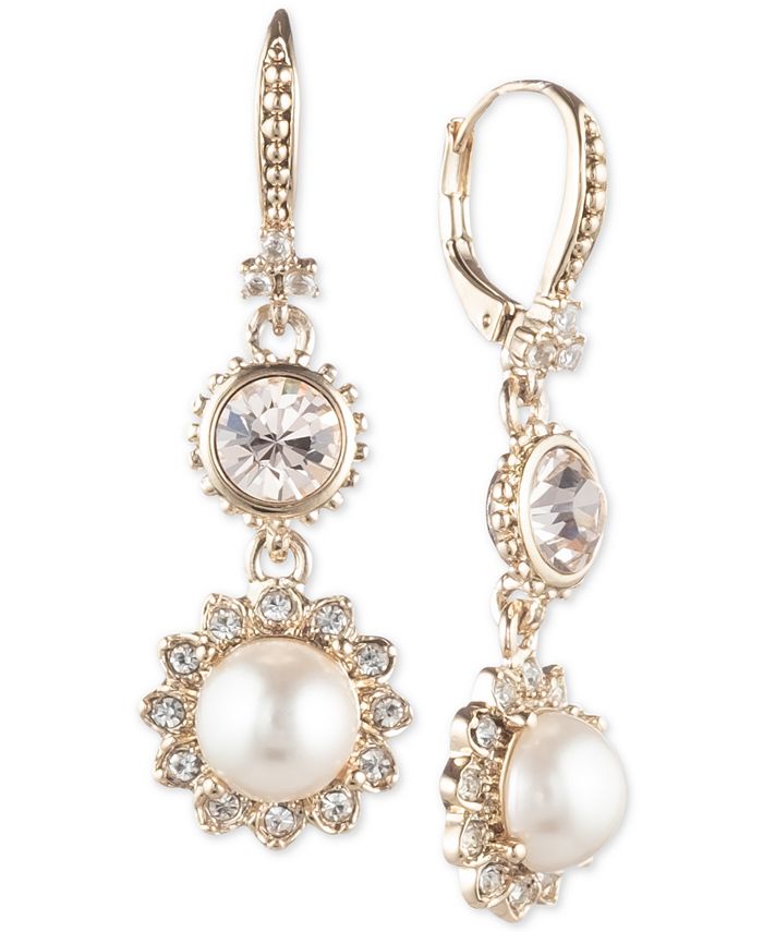 Marchesa - Gold-Tone Imitation Pearl & Crystal Drop Earrings