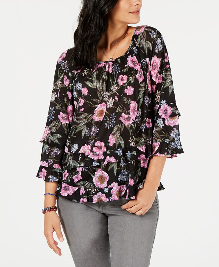 Style & Co Floral-Print Ruffle-Tiered Top, Created for Macy's & Reviews ...