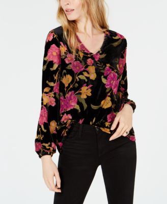 Bar III - Floral-Print Velvet Blouse