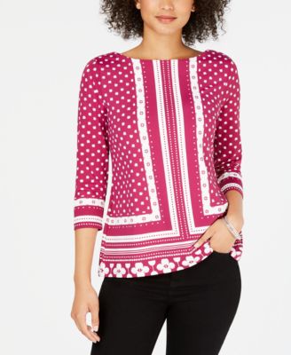 Charter Club - Petite Printed Boat-Neck Top